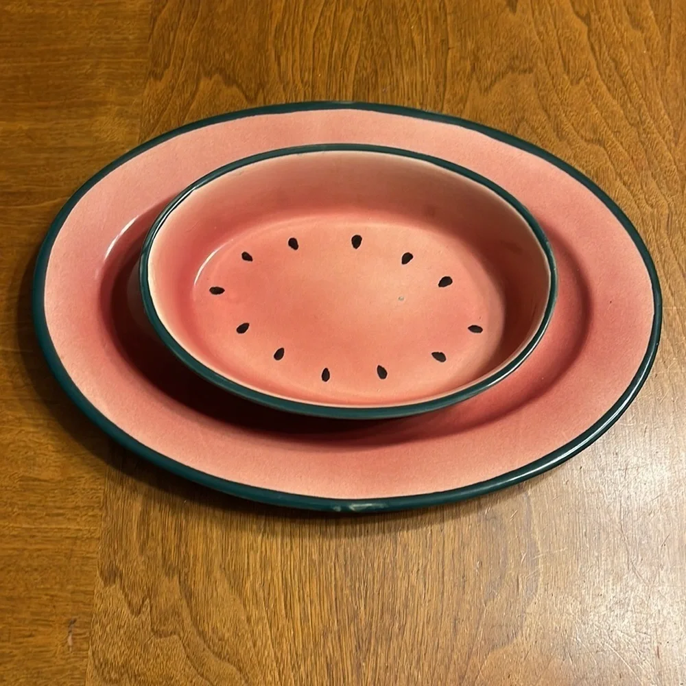 Vintage Watermelon Serving Platter and Bowl Set Vintage Watermelon Fruit Dip Set